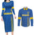 Custom Ukraine Football Couples Matching Long Sleeve Bodycon Dress and Long Sleeve Button Shirt Come On Zbirna Blue Version