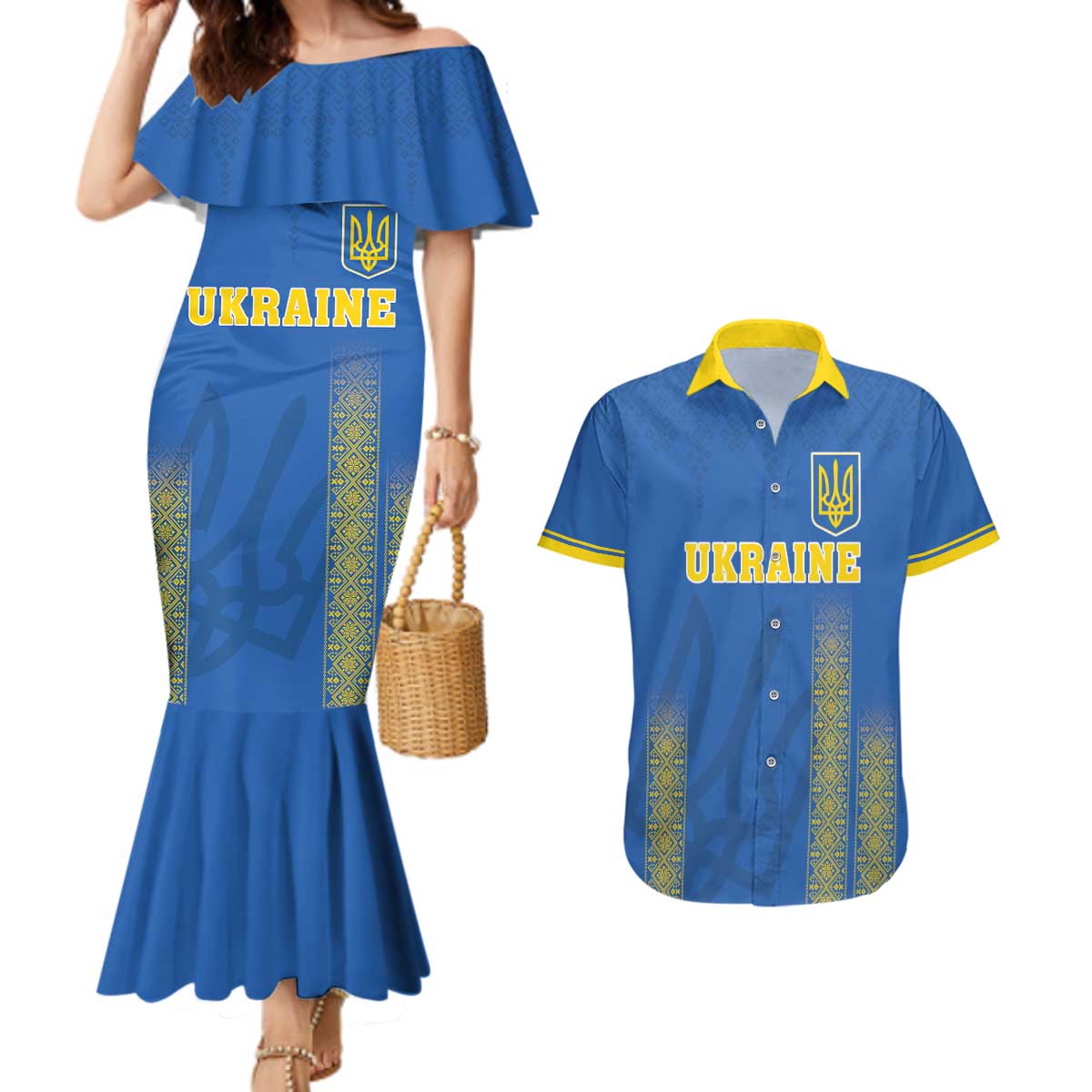 Custom Ukraine Football Couples Matching Mermaid Dress and Hawaiian Shirt Come On Zbirna Blue Version