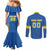 Custom Ukraine Football Couples Matching Mermaid Dress and Long Sleeve Button Shirt Come On Zbirna Blue Version