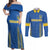 Custom Ukraine Football Couples Matching Off Shoulder Maxi Dress and Long Sleeve Button Shirt Come On Zbirna Blue Version