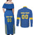 Custom Ukraine Football Couples Matching Off Shoulder Maxi Dress and Long Sleeve Button Shirt Come On Zbirna Blue Version