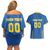 Custom Ukraine Football Couples Matching Off Shoulder Short Dress and Hawaiian Shirt Come On Zbirna Blue Version