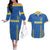 Custom Ukraine Football Couples Matching Off The Shoulder Long Sleeve Dress and Hawaiian Shirt Come On Zbirna Blue Version