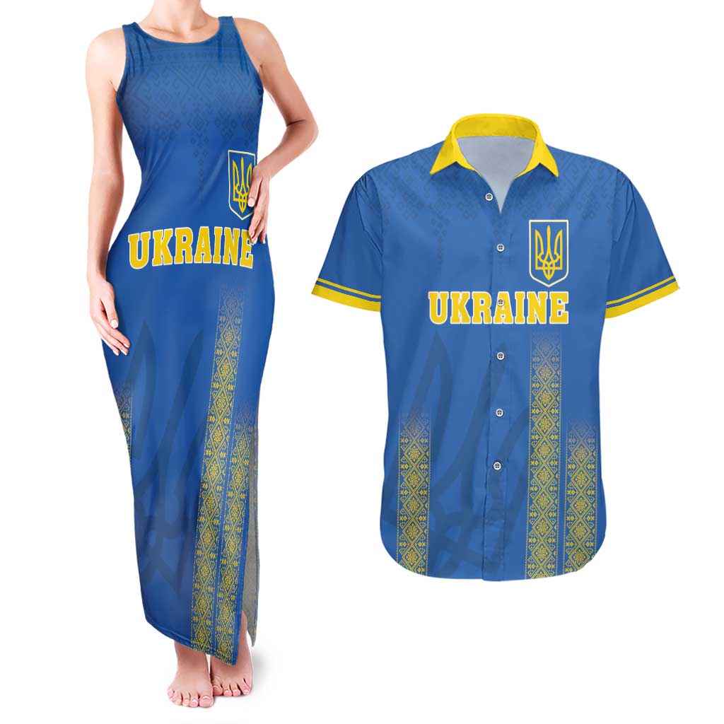 Custom Ukraine Football Couples Matching Tank Maxi Dress and Hawaiian Shirt Come On Zbirna Blue Version