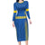 Custom Ukraine Football Family Matching Long Sleeve Bodycon Dress and Hawaiian Shirt Come On Zbirna Blue Version