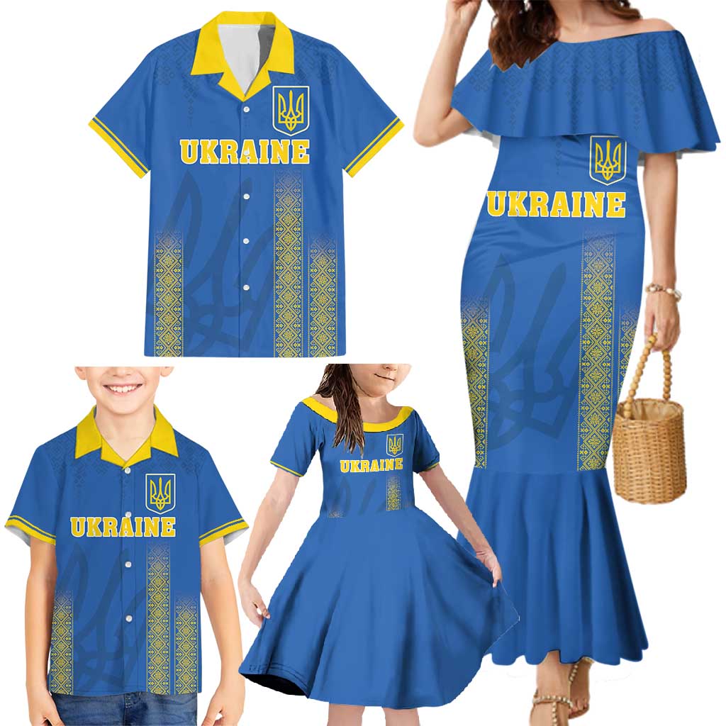 Custom Ukraine Football Family Matching Mermaid Dress and Hawaiian Shirt Come On Zbirna Blue Version