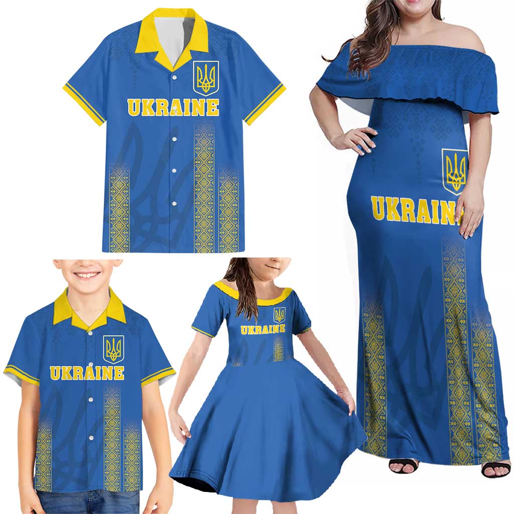 Custom Ukraine Football Family Matching Off Shoulder Maxi Dress and Hawaiian Shirt Come On Zbirna Blue Version