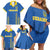 Custom Ukraine Football Family Matching Off Shoulder Short Dress and Hawaiian Shirt Come On Zbirna Blue Version