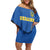 Custom Ukraine Football Family Matching Off Shoulder Short Dress and Hawaiian Shirt Come On Zbirna Blue Version