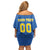 Custom Ukraine Football Family Matching Off Shoulder Short Dress and Hawaiian Shirt Come On Zbirna Blue Version