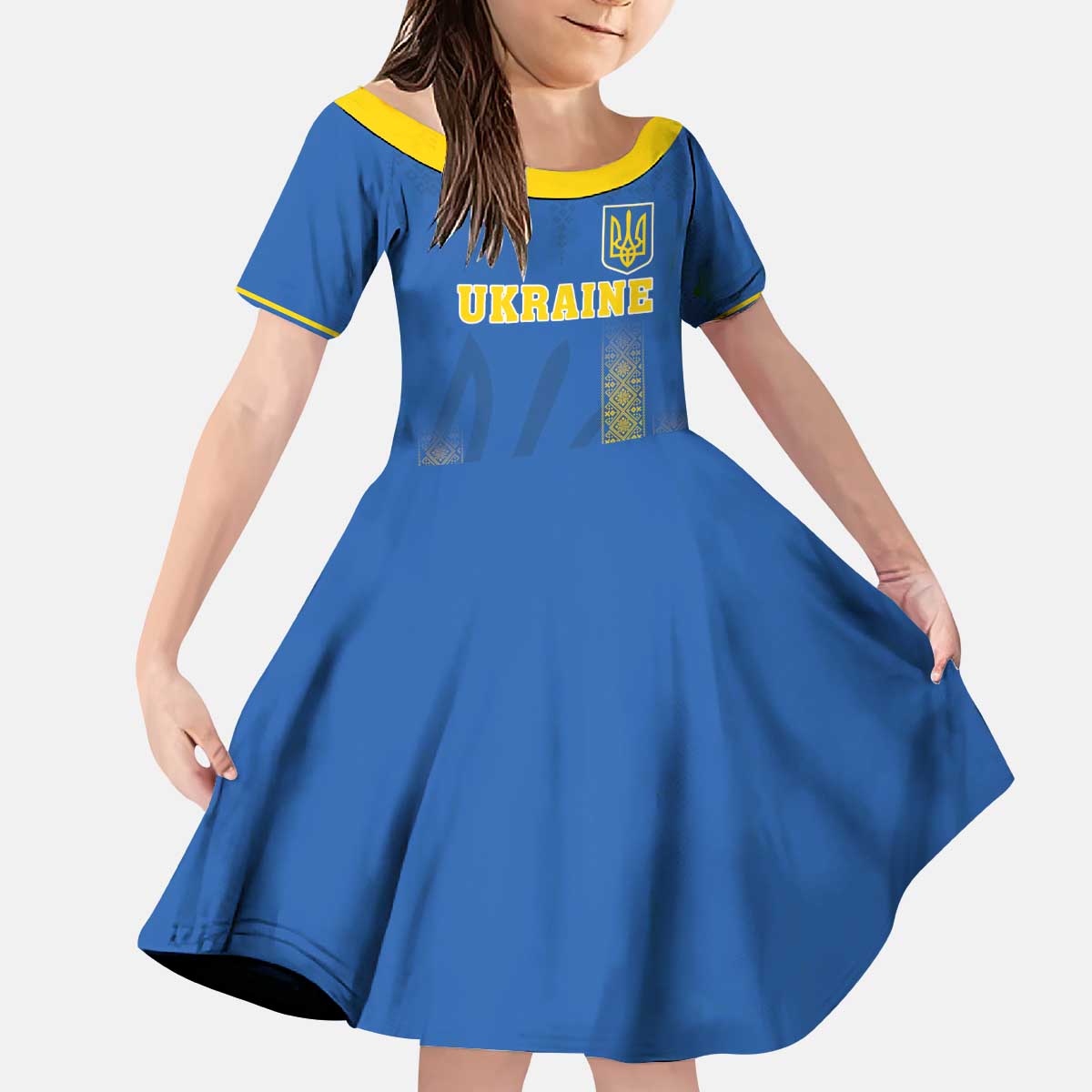 Custom Ukraine Football Kid Short Sleeve Dress Come On Zbirna Blue Version