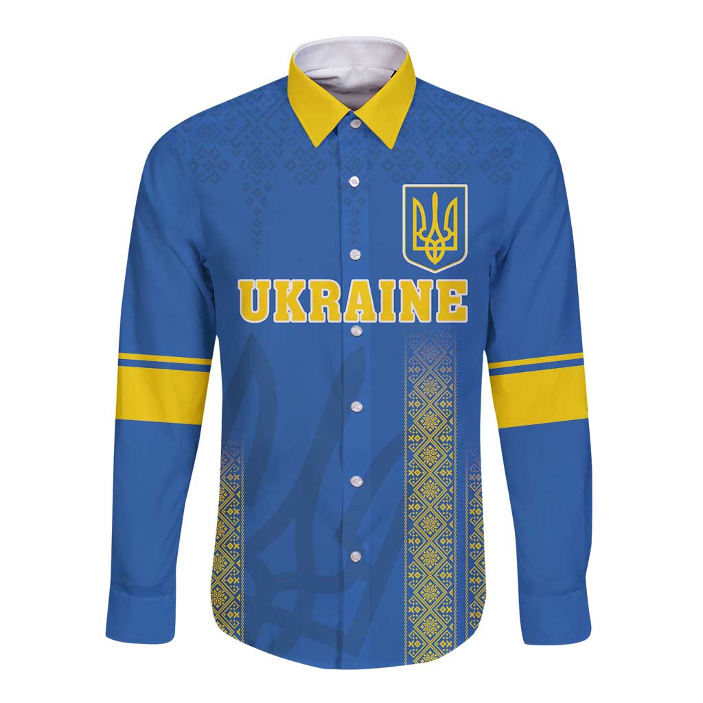 Custom Ukraine Football Long Sleeve Button Shirt Come On Zbirna Blue Version