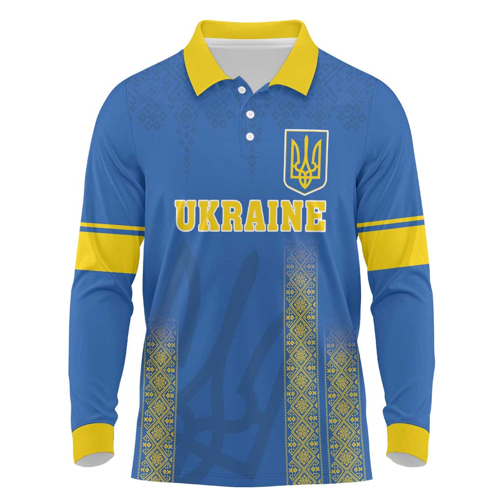 Custom Ukraine Football Long Sleeve Polo Shirt Come On Zbirna Blue Version