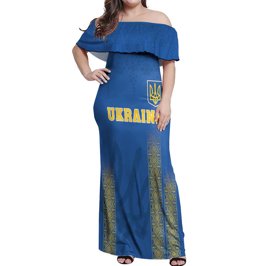 Custom Ukraine Football Off Shoulder Maxi Dress Come On Zbirna Blue Version