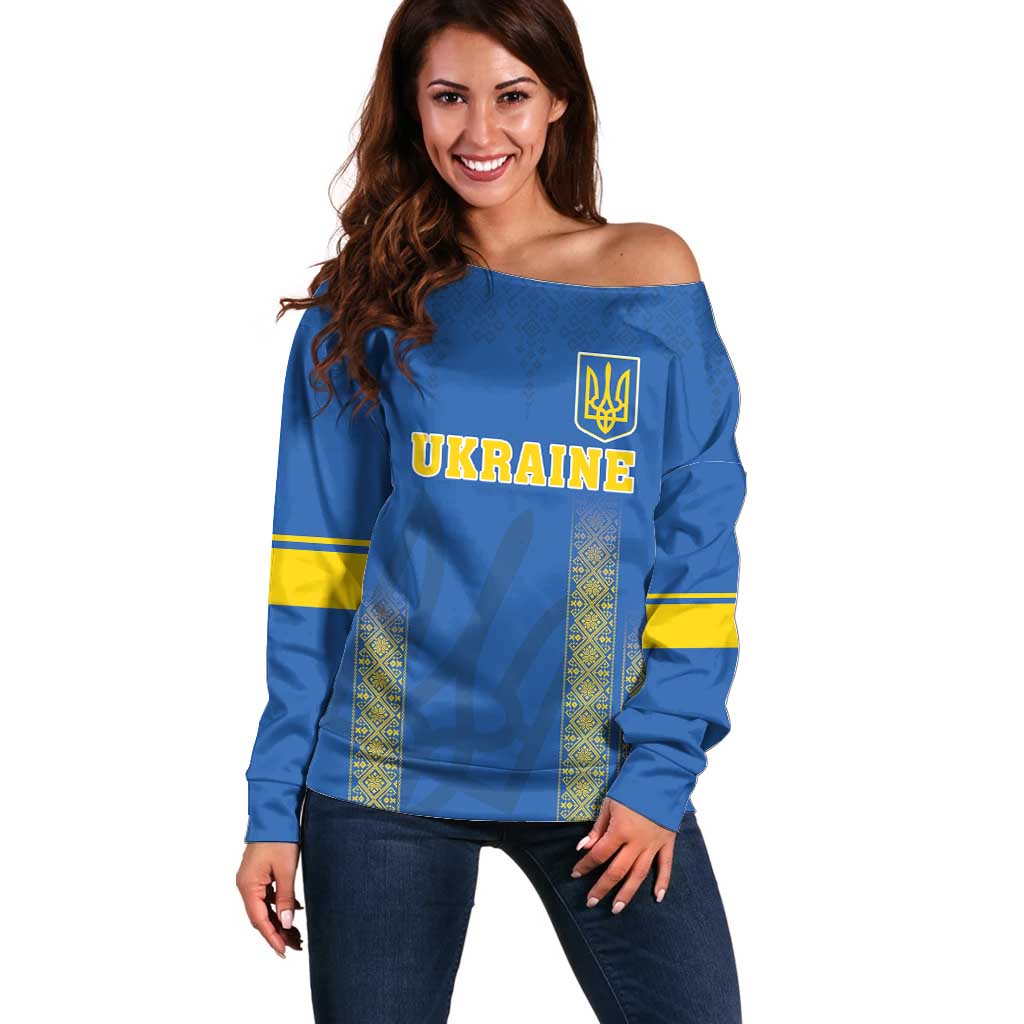 Custom Ukraine Football Off Shoulder Sweater Come On Zbirna Blue Version