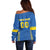 Custom Ukraine Football Off Shoulder Sweater Come On Zbirna Blue Version