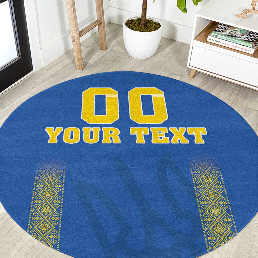 Custom Ukraine Football Round Carpet Come On Zbirna Blue Version