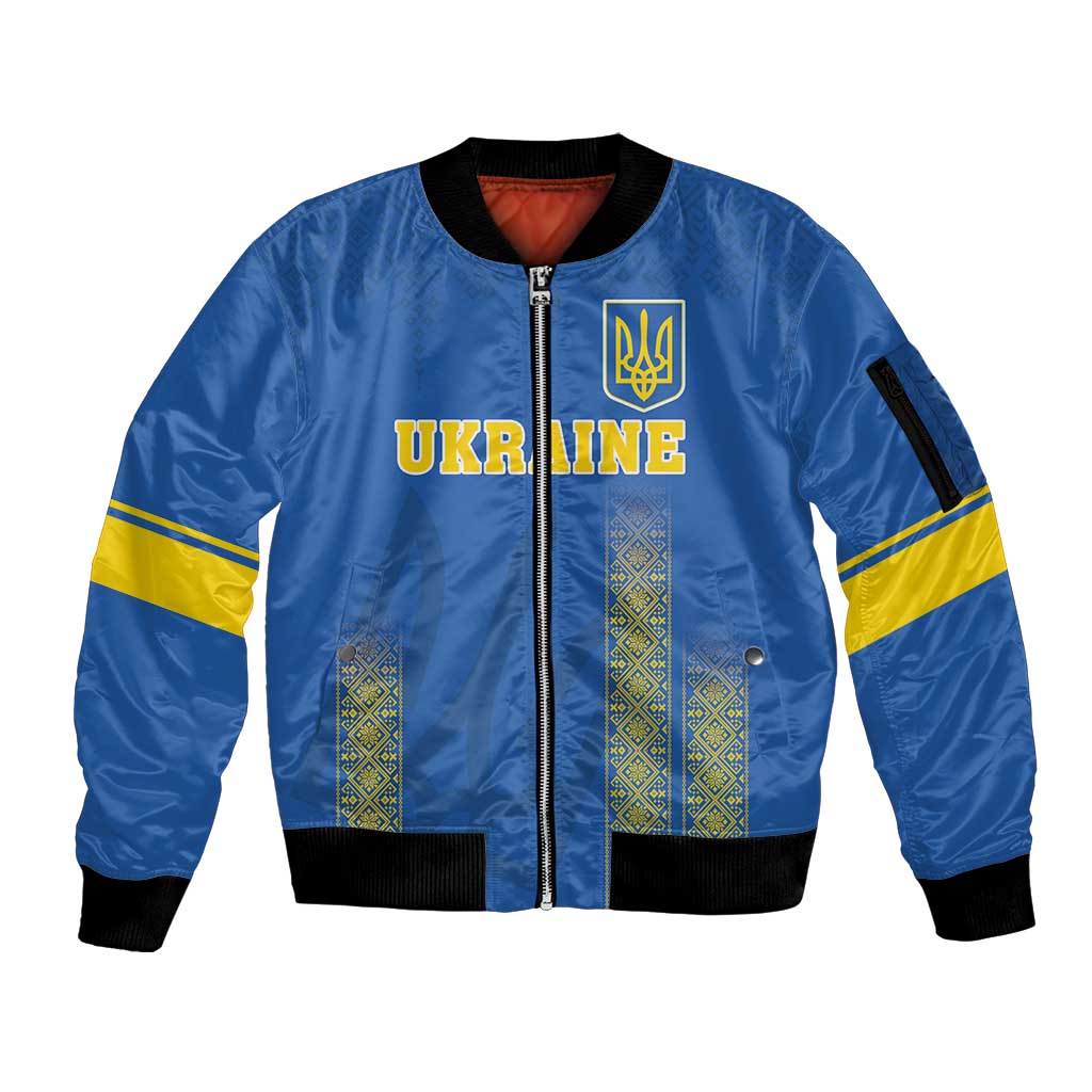 Custom Ukraine Football Sleeve Zip Bomber Jacket Come On Zbirna Blue Version