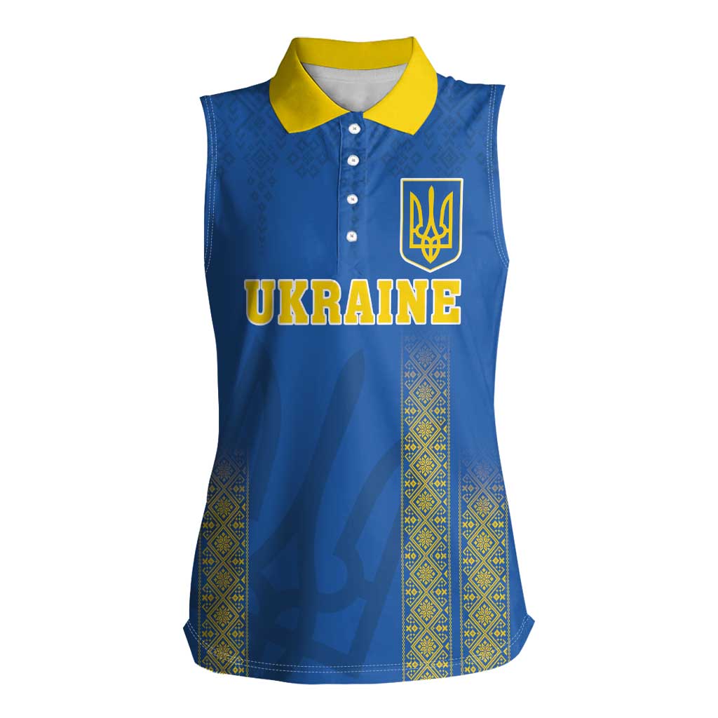 Custom Ukraine Football Women Sleeveless Polo Shirt Come On Zbirna Blue Version