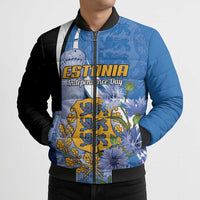 Estonia Independence Day Personalized Bomber Puffer Jacket Pikk Hermann Tower Estonian Pride