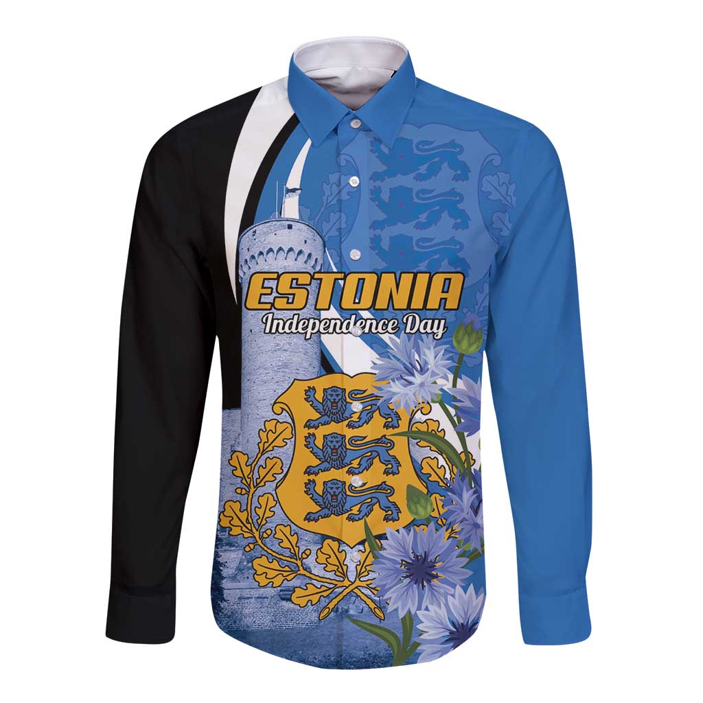 Estonia Independence Day Personalized Long Sleeve Button Shirt Pikk Hermann Tower Estonian Pride
