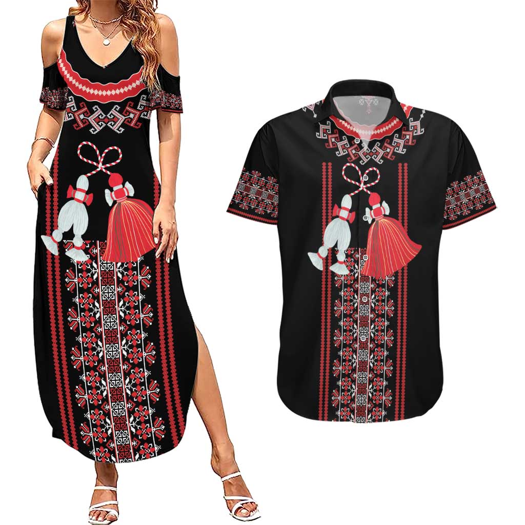 Traditional Spring Martisor Day Couples Matching Summer Maxi Dress and Hawaiian Shirt Romanian Embroidery Patterns