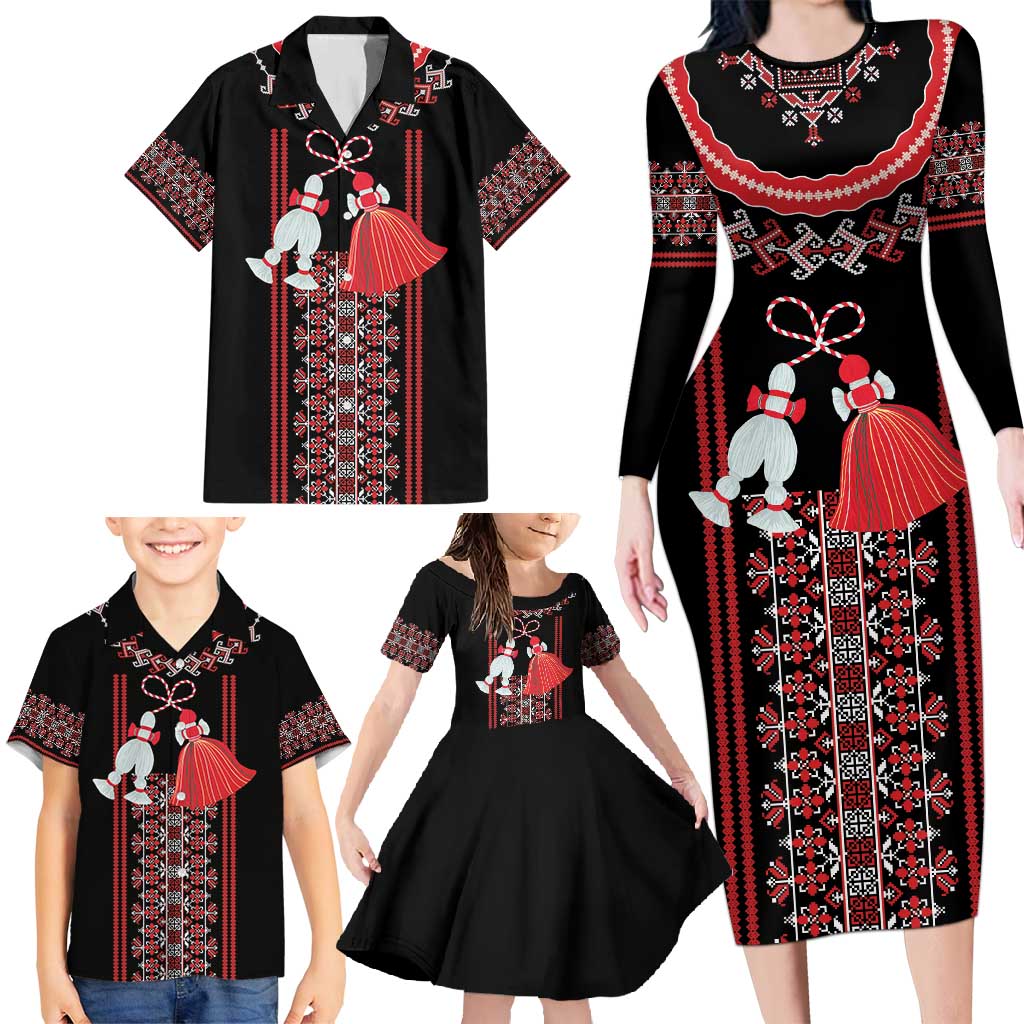 Traditional Spring Martisor Day Family Matching Long Sleeve Bodycon Dress and Hawaiian Shirt Romanian Embroidery Patterns