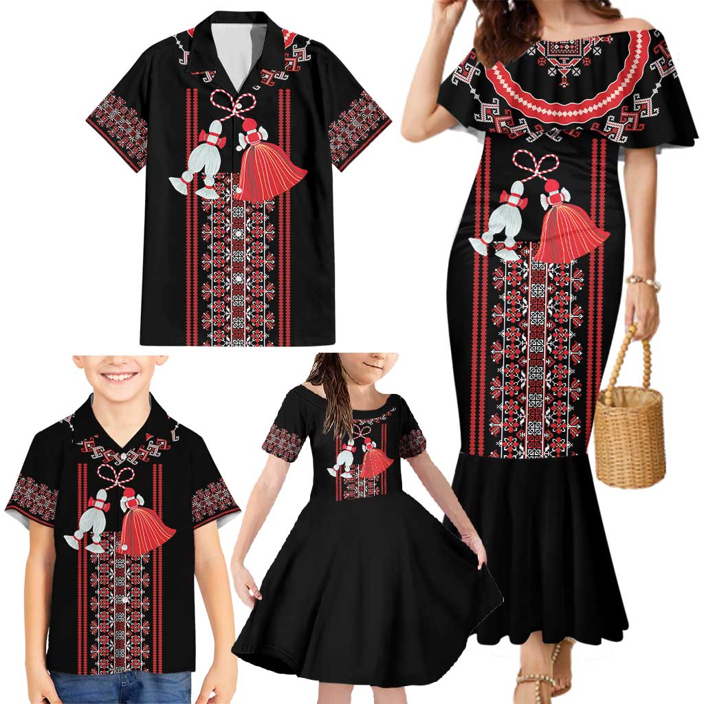 Traditional Spring Martisor Day Family Matching Mermaid Dress and Hawaiian Shirt Romanian Embroidery Patterns