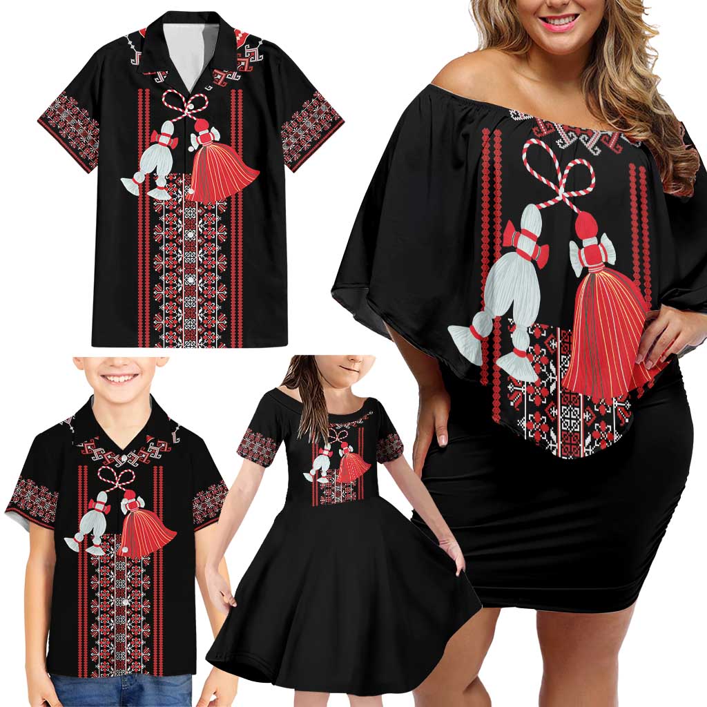 Traditional Spring Martisor Day Family Matching Off Shoulder Short Dress and Hawaiian Shirt Romanian Embroidery Patterns