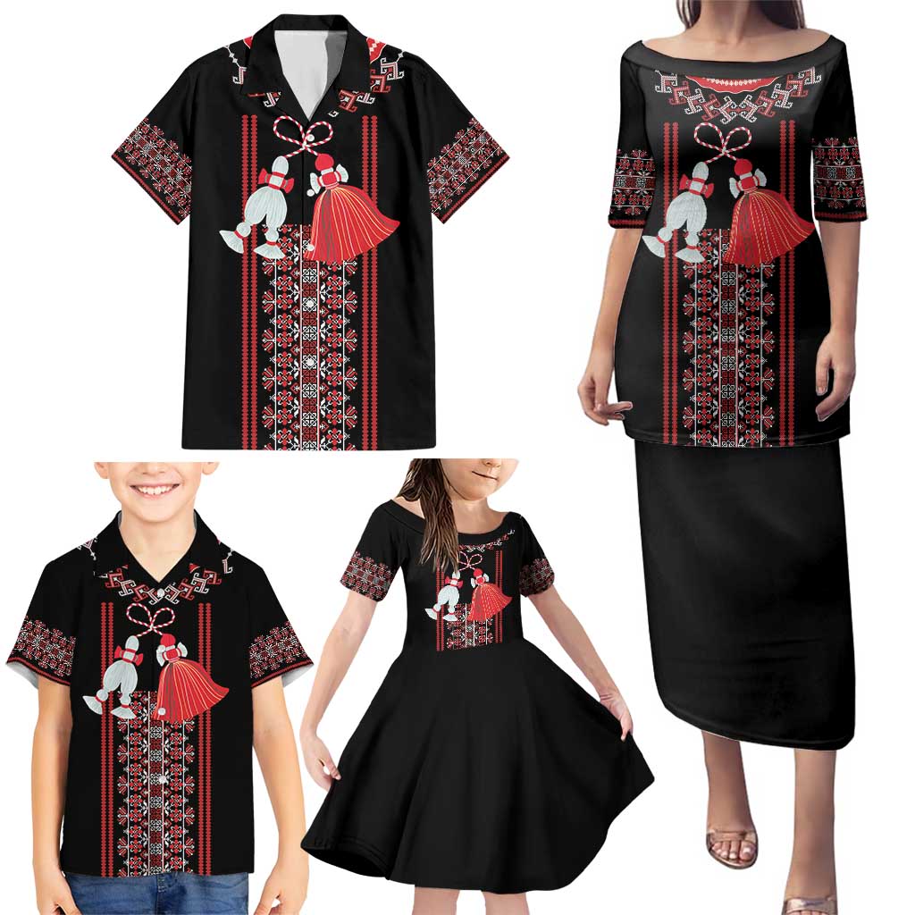 Traditional Spring Martisor Day Family Matching Puletasi and Hawaiian Shirt Romanian Embroidery Patterns