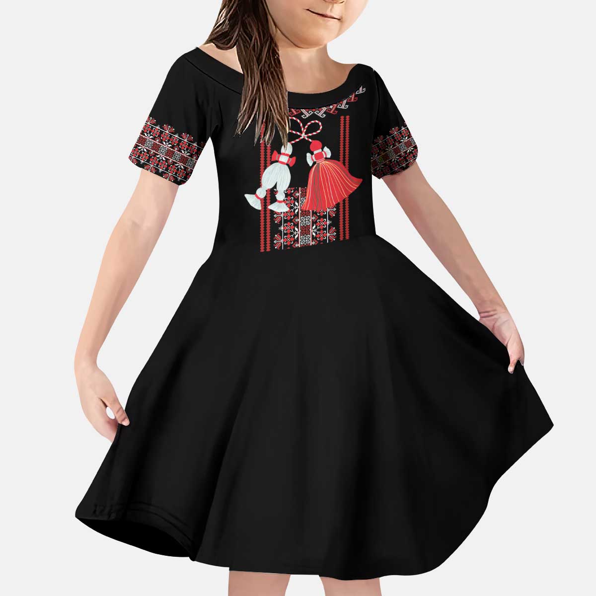 Traditional Spring Martisor Day Kid Short Sleeve Dress Romanian Embroidery Patterns