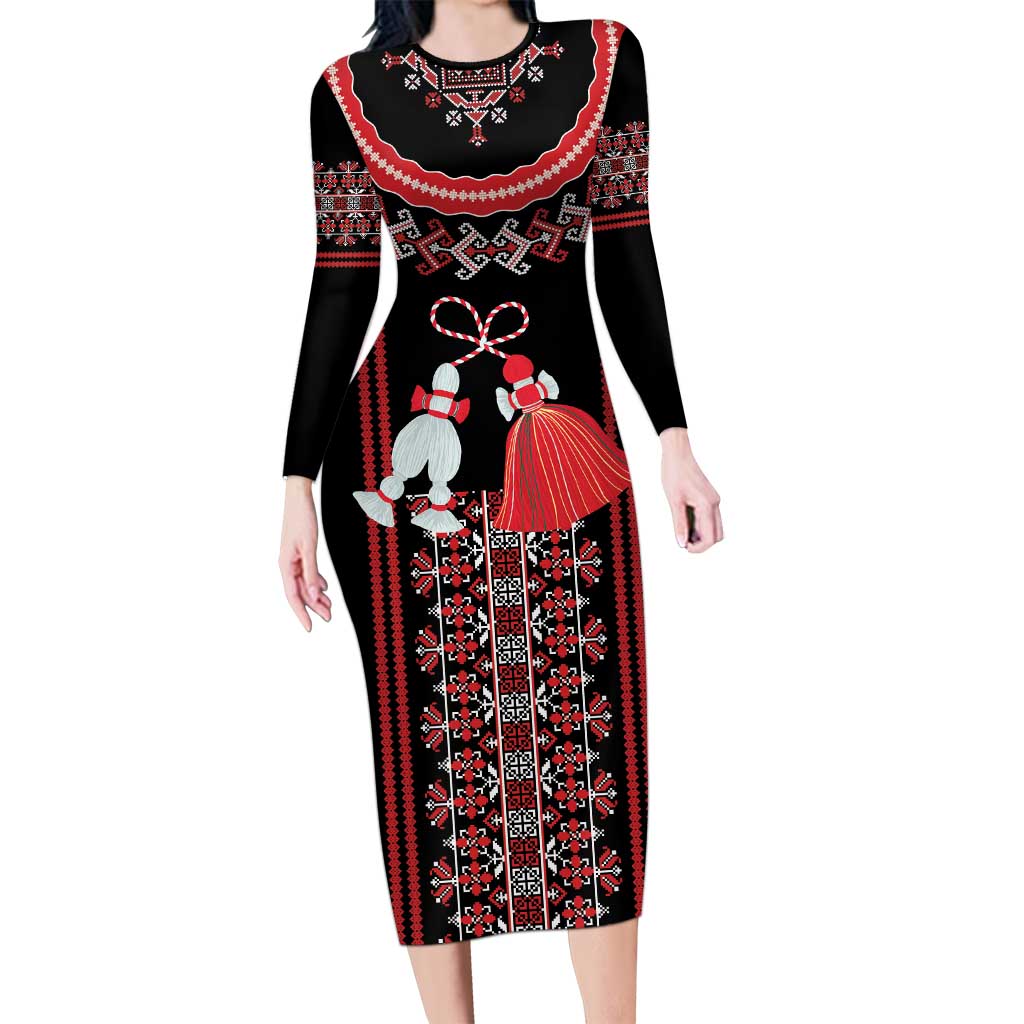 Traditional Spring Martisor Day Long Sleeve Bodycon Dress Romanian Embroidery Patterns