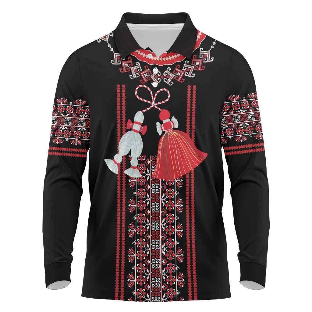 Traditional Spring Martisor Day Long Sleeve Polo Shirt Romanian Embroidery Patterns