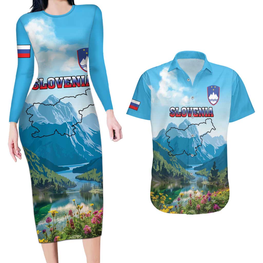 Slovenia Couples Matching Long Sleeve Bodycon Dress and Hawaiian Shirt Mount Triglav With Map