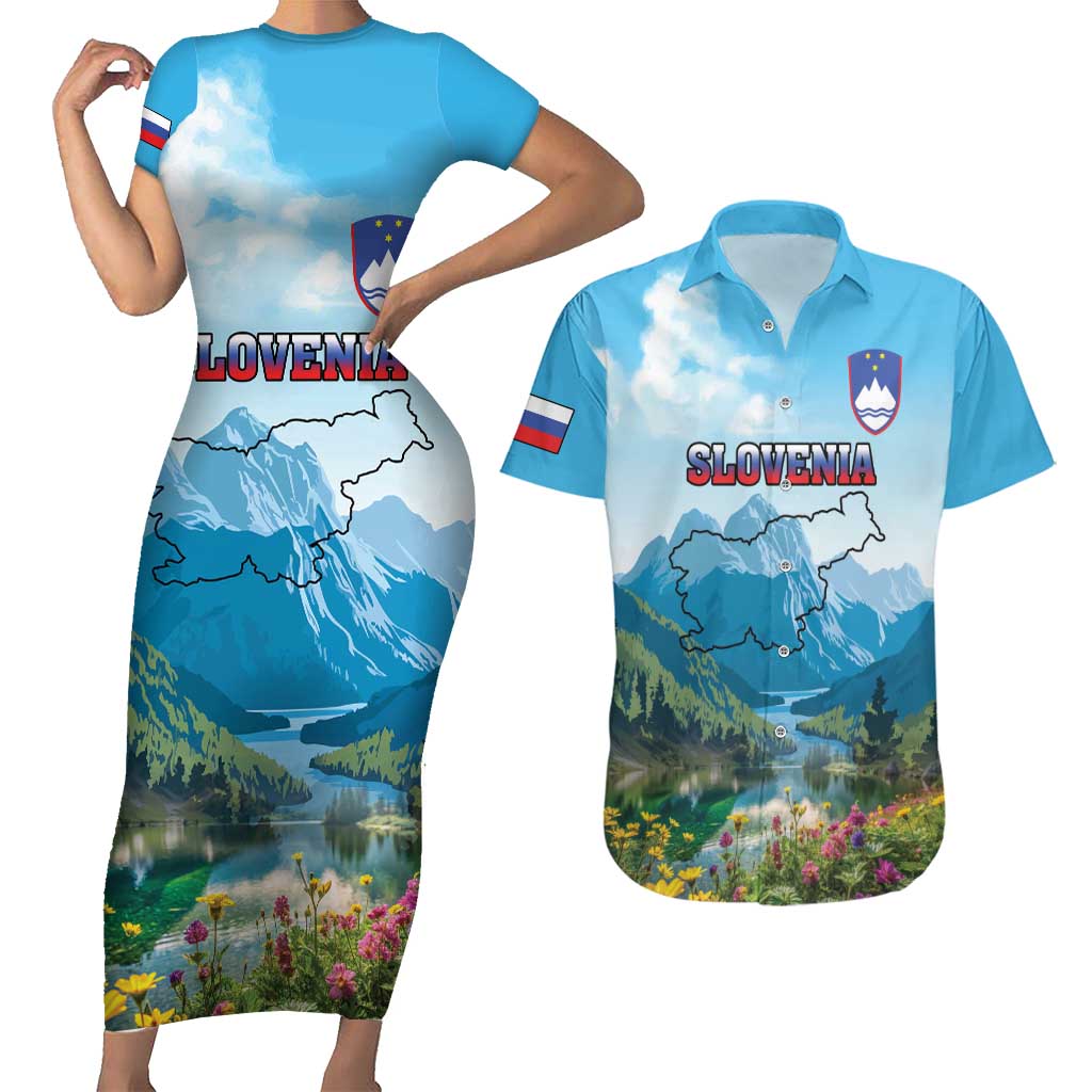 Slovenia Couples Matching Short Sleeve Bodycon Dress and Hawaiian Shirt Mount Triglav With Map