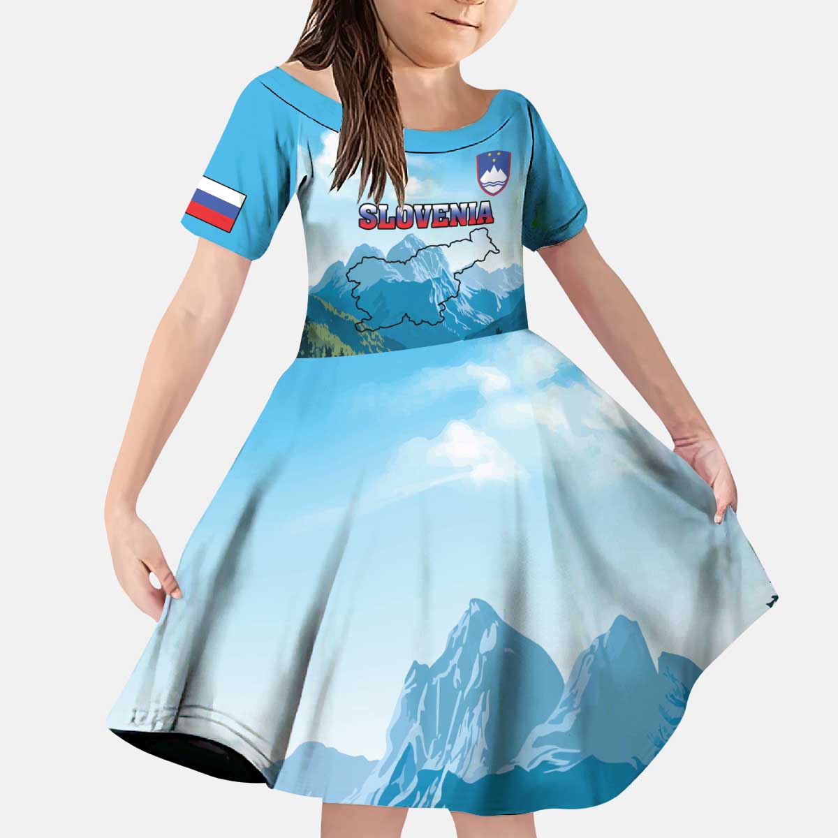 Slovenia Kid Short Sleeve Dress Mount Triglav With Map