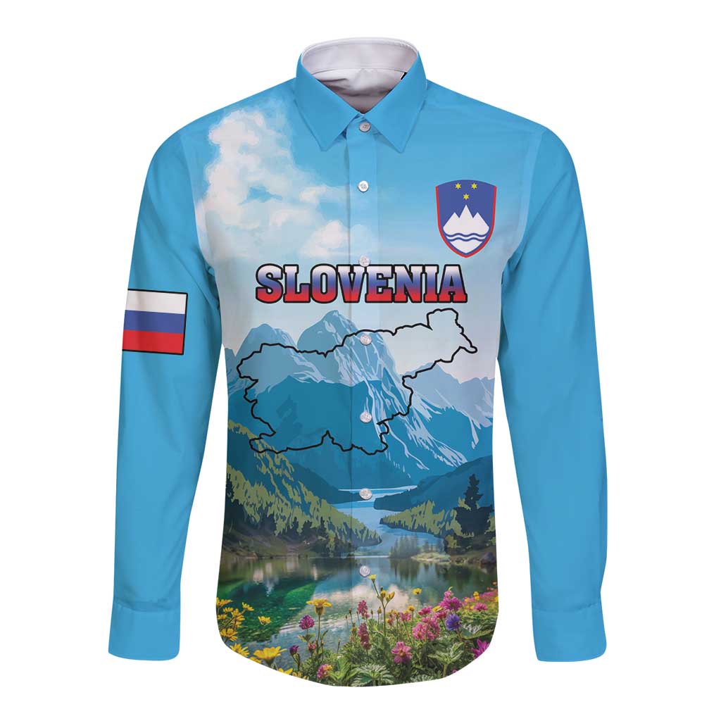 Slovenia Long Sleeve Button Shirt Mount Triglav With Map