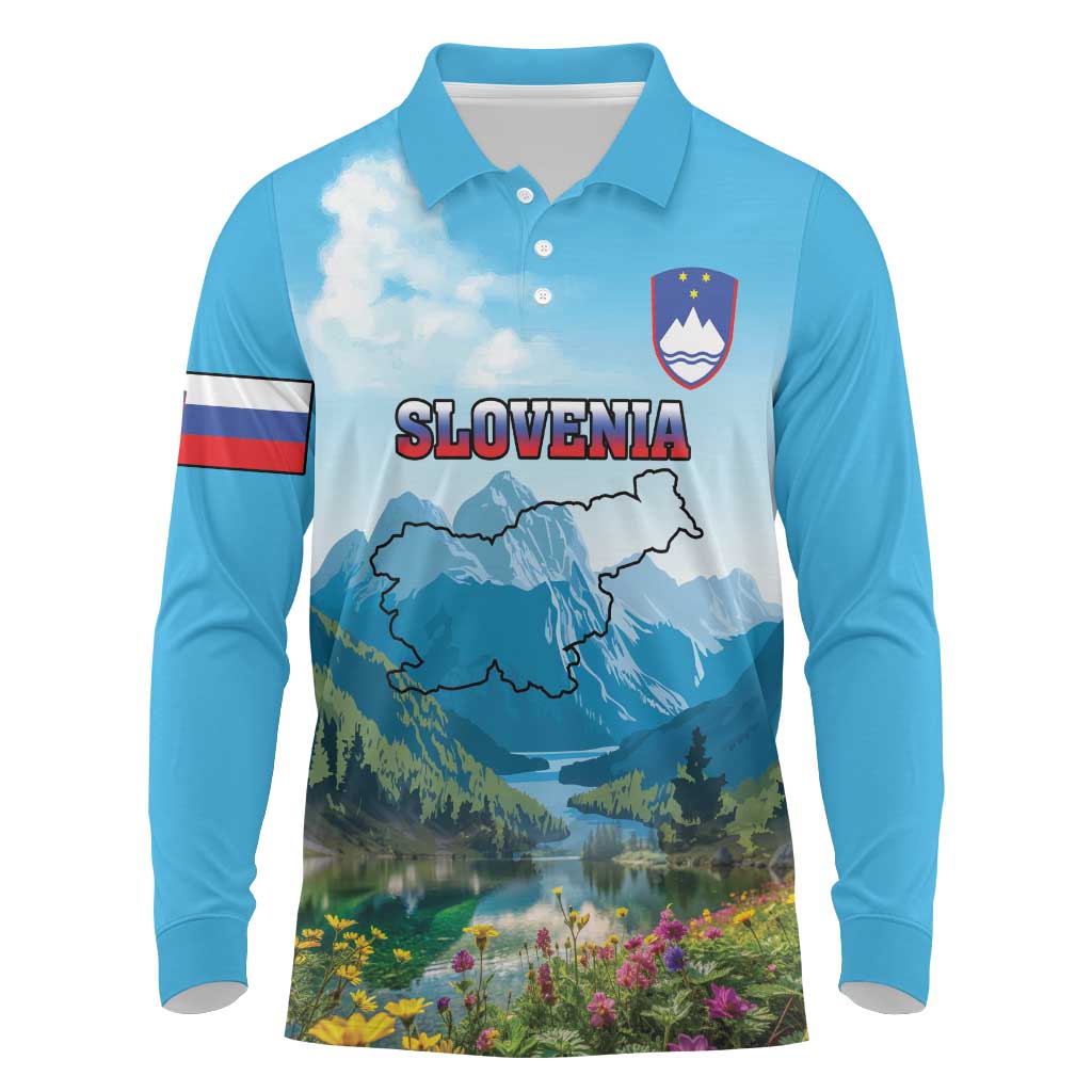 Slovenia Long Sleeve Polo Shirt Mount Triglav With Map