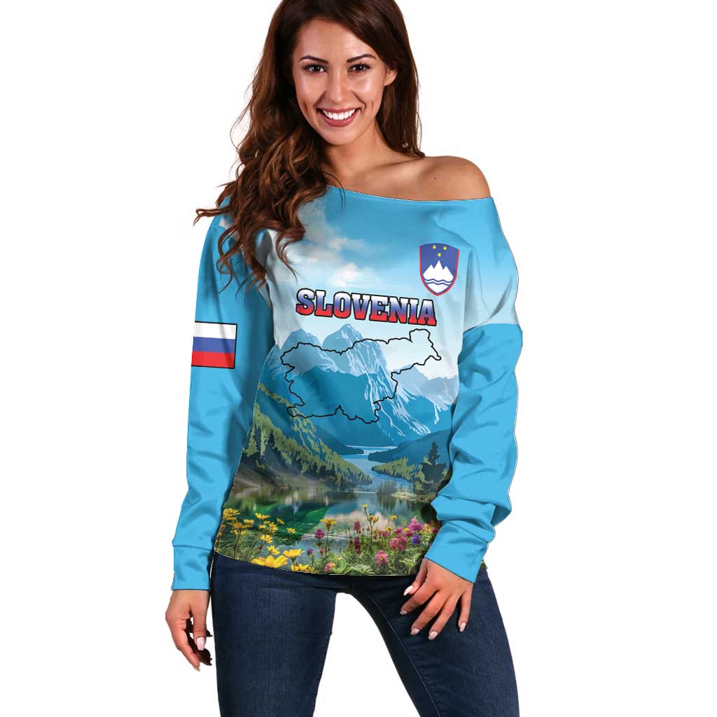 Slovenia Off Shoulder Sweater Mount Triglav With Map