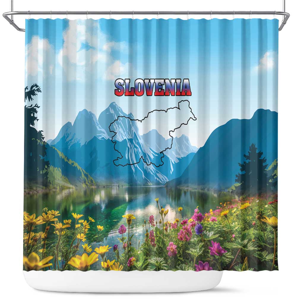 Slovenia Shower Curtain Mount Triglav With Map