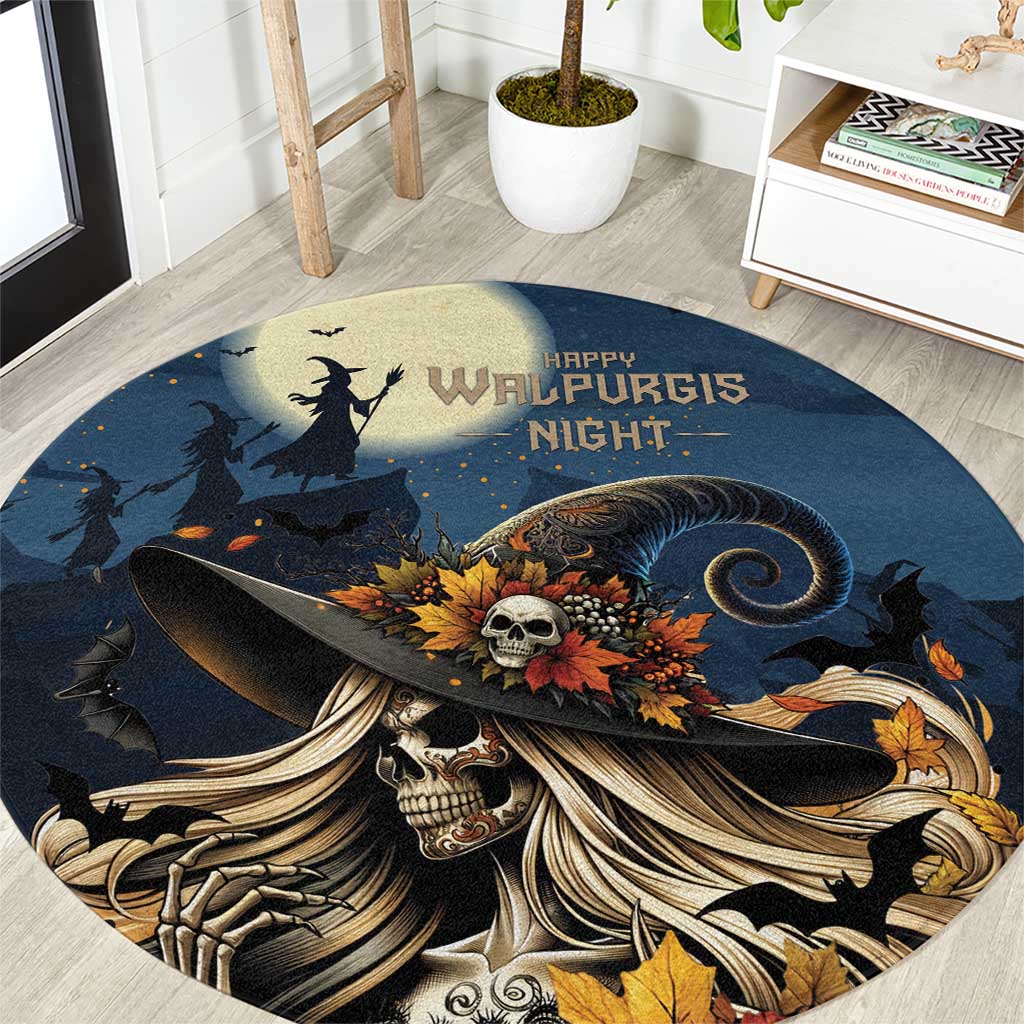 Happy Walpurgis Night Round Carpet Skull Witch Spooky Style