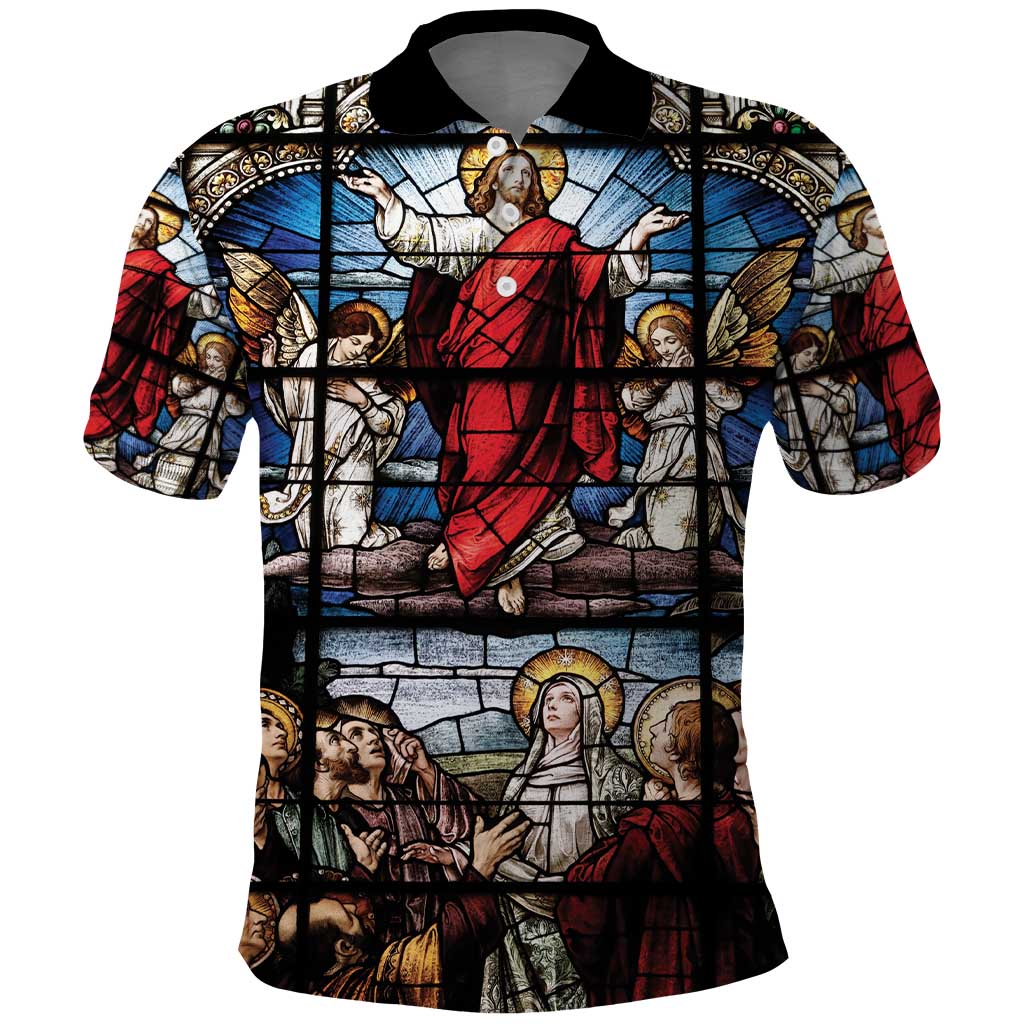 Happy Ascension Day Polo Shirt Ascension Of Jesus Christ Stained Glass Windows