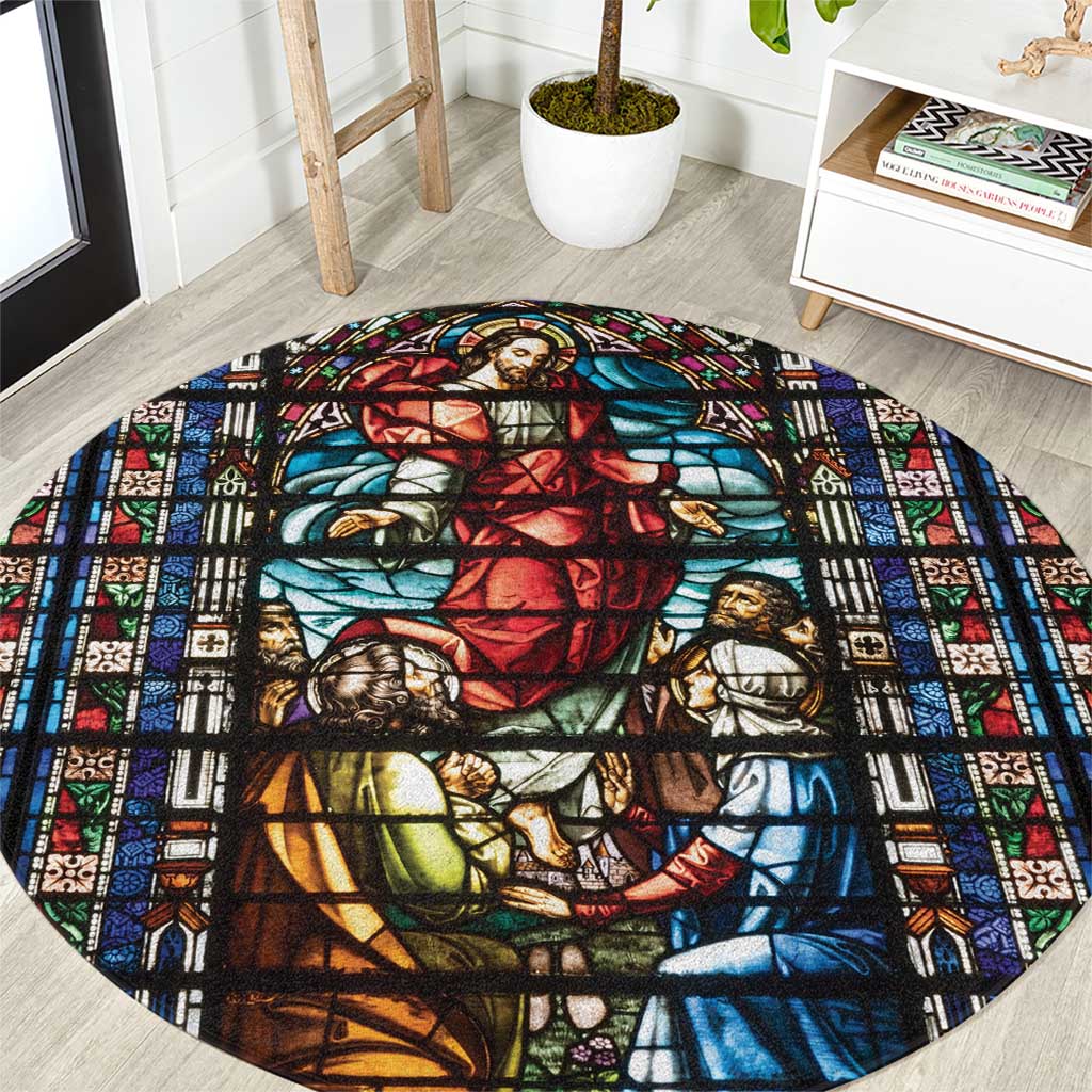 Happy Ascension Day Round Carpet Faith and Religion Stained Glass Windows