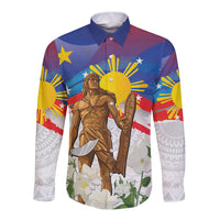 Philippines Flag Day Long Sleeve Button Shirt Lapu-Lapu Warrior Heritage Art