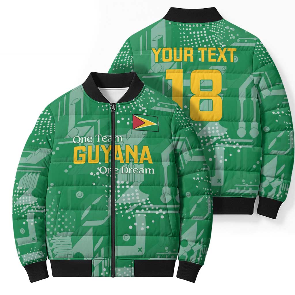 Custom Guyana Football Bomber Puffer Jacket One Team One Game Green Version - Wonder Print Shop