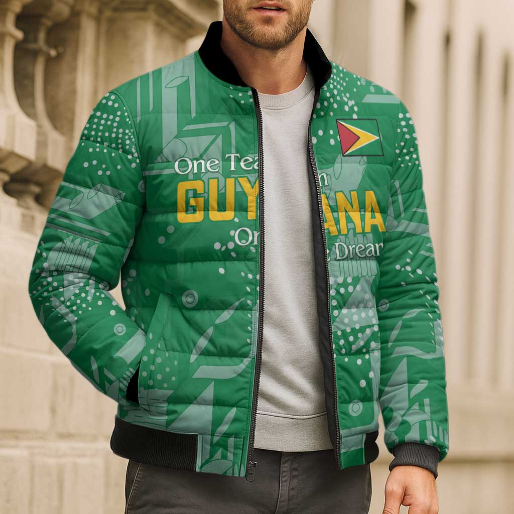 Custom Guyana Football Bomber Puffer Jacket One Team One Game Green Version - Wonder Print Shop