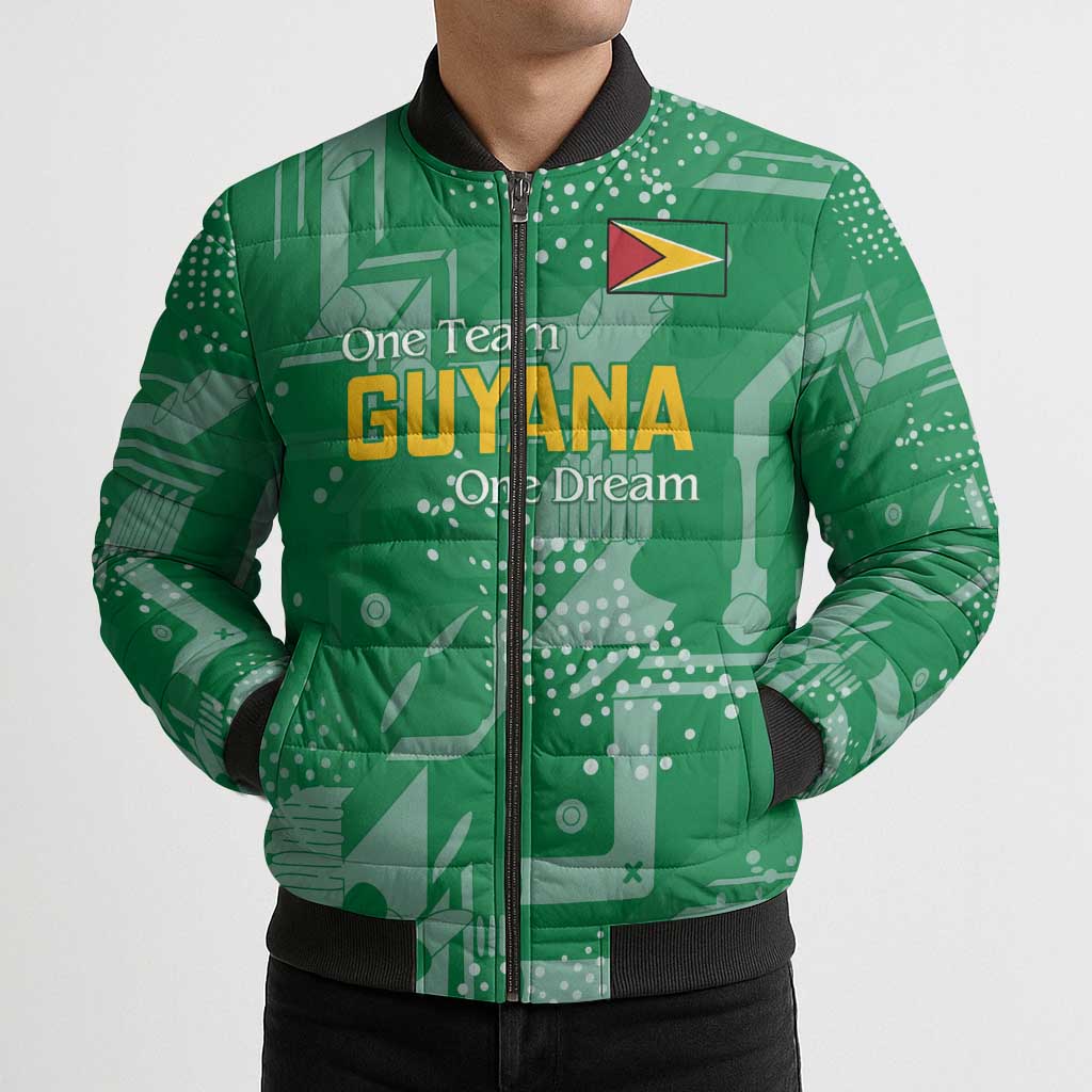 Custom Guyana Football Bomber Puffer Jacket One Team One Game Green Version - Wonder Print Shop