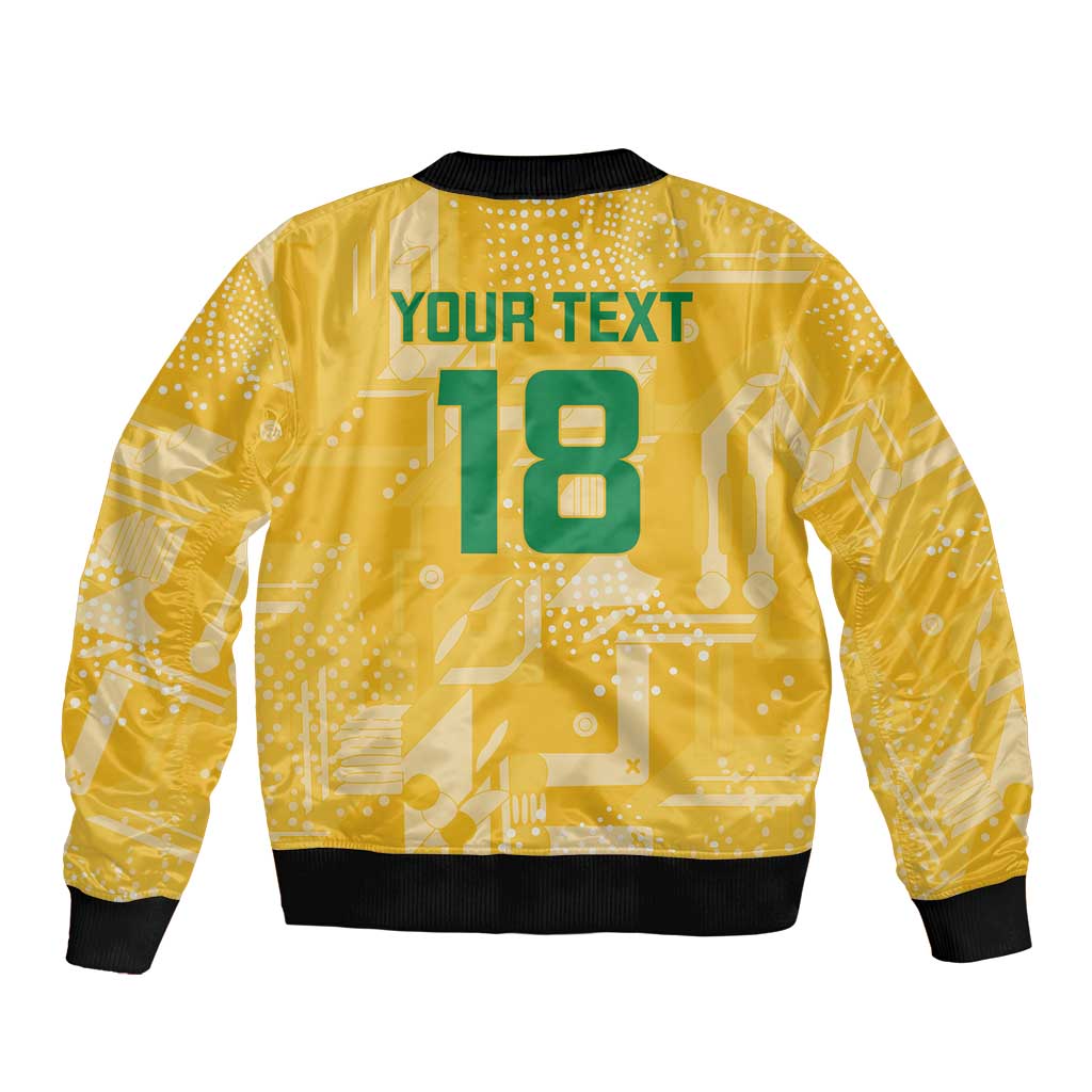 Yellow bomber jacket back print with number 18, ribbed collar and cuffs