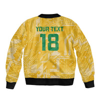 Yellow bomber jacket back print with number 18, ribbed collar and cuffs