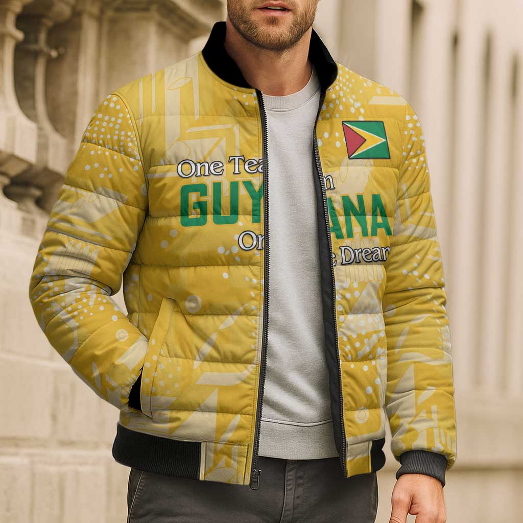 Custom Guyana Football Bomber Puffer Jacket One Team One Game Yellow Version - Wonder Print Shop